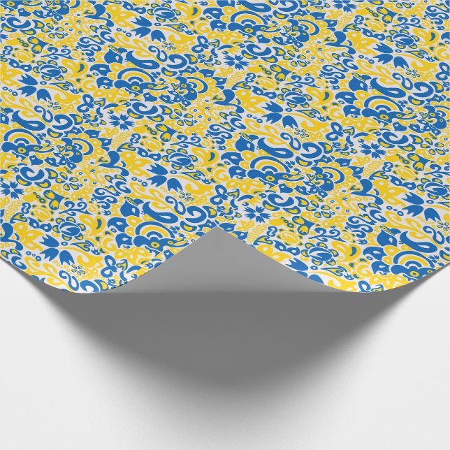 Folklore pattern with Ukrainian flag colours   Wrapping Paper (Corner)