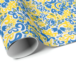 Folklore pattern with Ukrainian flag colours  Wrapping Paper
