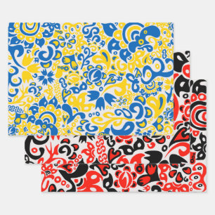 Folklore pattern with Ukrainian flag colours  Wrapping Paper Sheet