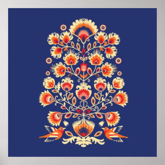 💙💛🧡Folklore with yellow flowers and birds Poster