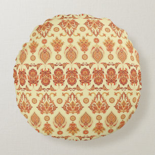 Folkloric Batik Floral Ethnic Pattern Round Cushion