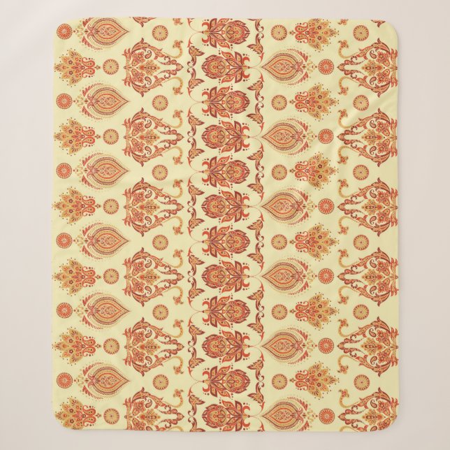 Folkloric Batik Floral Ethnic Pattern Sherpa Blanket (Front)