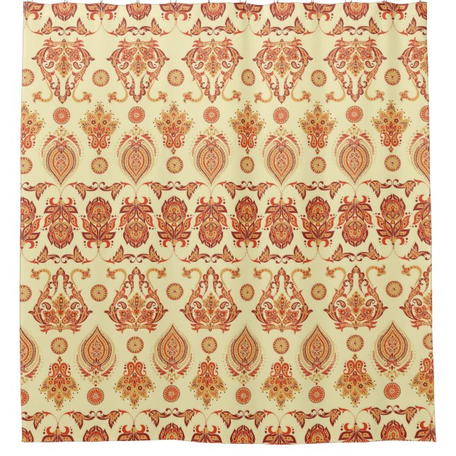 Folkloric Batik Floral Ethnic Pattern Shower Curtain (Front)