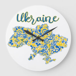 Folkloric pattern and Ukraine typography Large Clock