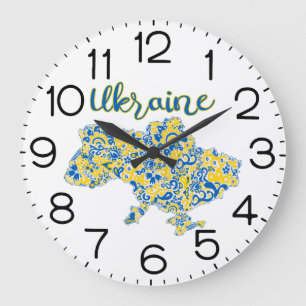 Folkloric pattern and Ukraine typography Large Clock