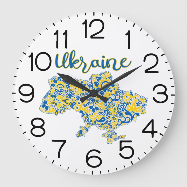 Folkloric pattern and Ukraine typography Large Clock (Front)