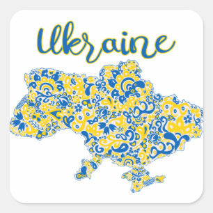 Folkloric pattern and Ukraine typography Square Sticker