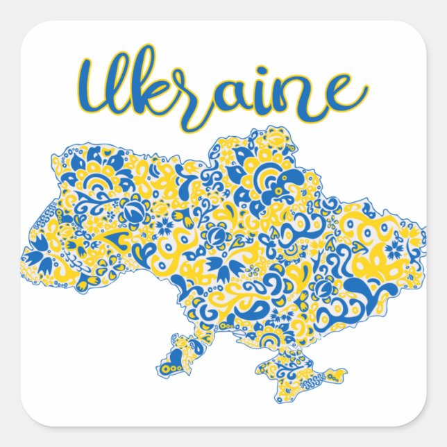Folkloric pattern and Ukraine typography  Square Sticker (Front)