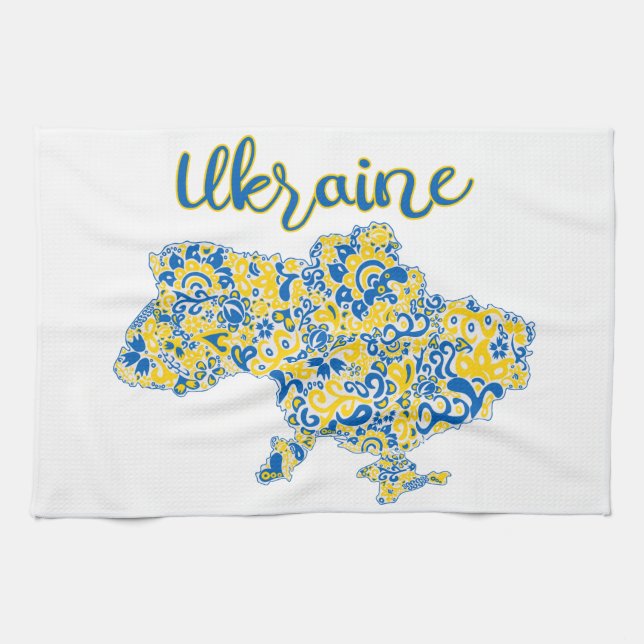 Folkloric pattern and Ukraine typography  Tea Towel (Horizontal)