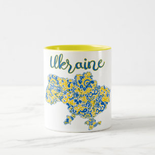 Folkloric pattern and Ukraine typography Two-Tone Coffee Mug