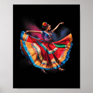 Folklorico Woman Dancing Mexican Heritage Folk Dan Poster