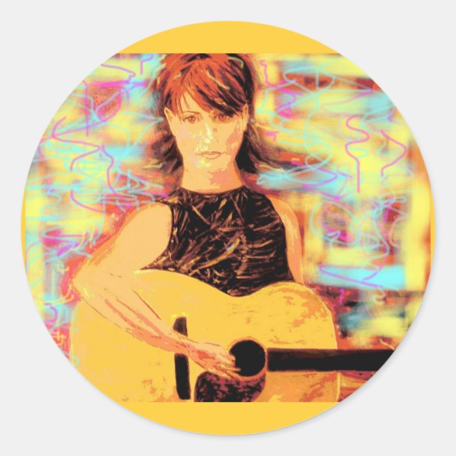 folksinger girl classic round sticker (Front)