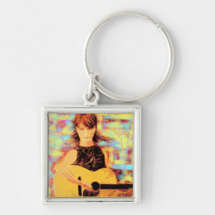 folksinger girl key ring