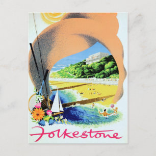 Folkstone vintage advertising railway poster postcard