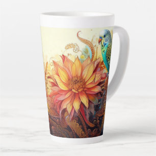 Folksy Blue Parakeets with Paisley and Flowers Latte Mug