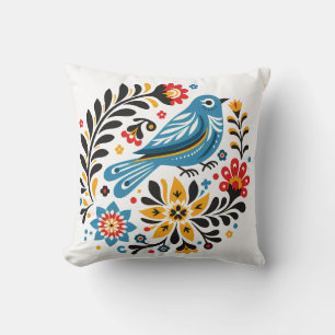 Folksy Bluebird and Wildflowers Cushion