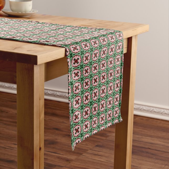 Folksy Bohemian Eclectic Retro Christmas Pattern Long Table Runner (In Situ)