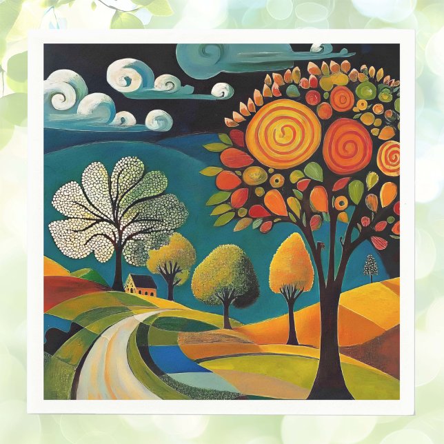 Folksy Country Scene  Napkin (Creator Uploaded)