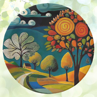 Folksy Country Scene  Paper Plate