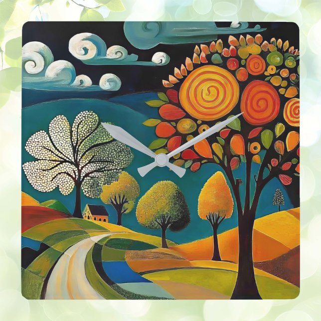 Folksy Country Scene  Square Wall Clock (Creator Uploaded)