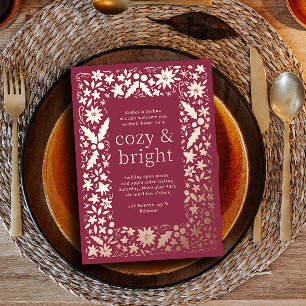 Folksy Floral Frame Cosy and Bright Autumn Party Foil Holiday Card