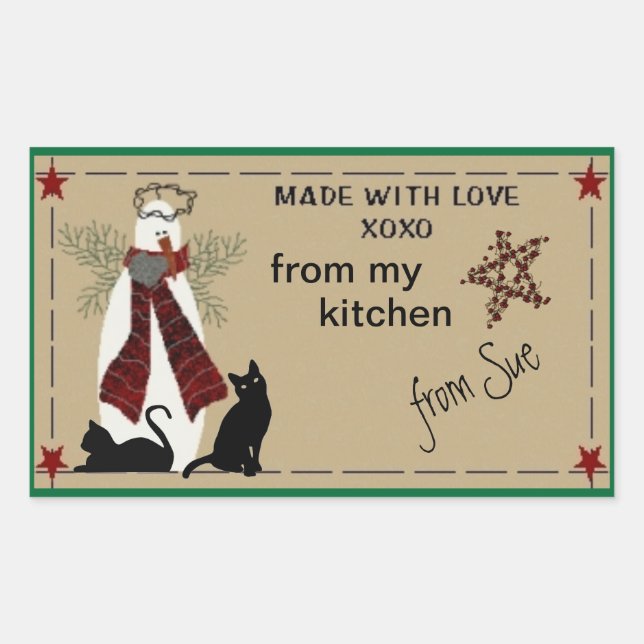 Folksy Snowman and Cats Treat Labels (Front)