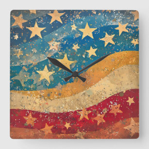 Folksy Stars and Stripes Square Wall Clock