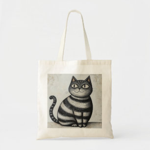 Folksy Striped Cat Tote Bag