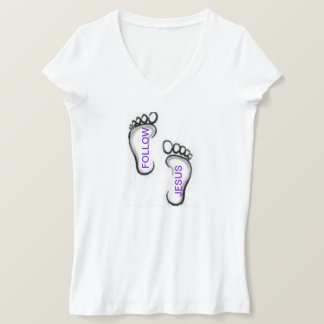 FOLLOW JESUS TEE SHIRT FOOTPRINTS