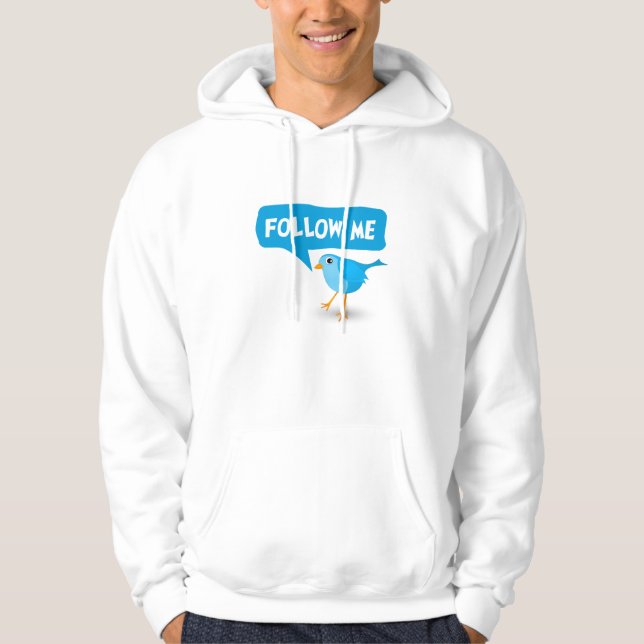 Follow Me Cartoon Blue Bird Social Media Hoodie (Front)
