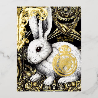 Follow me down the rabbit hole foil holiday postcard