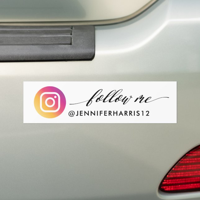 Follow Me Modern Instagram Social Media Bumper Sticker (On Car)
