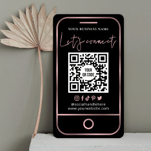 Follow Me Social Media Black & Rose Gold QR Business Card