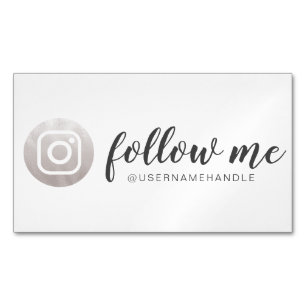 Follow Me Social Media Instagram Silver Grey Magnetic Business Card