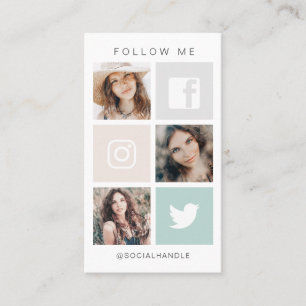 Follow Me Social Media Square Grid Photo Collage Business Card