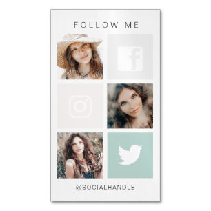 Follow Me Social Media Square Grid Photo Collage Magnetic Business Card
