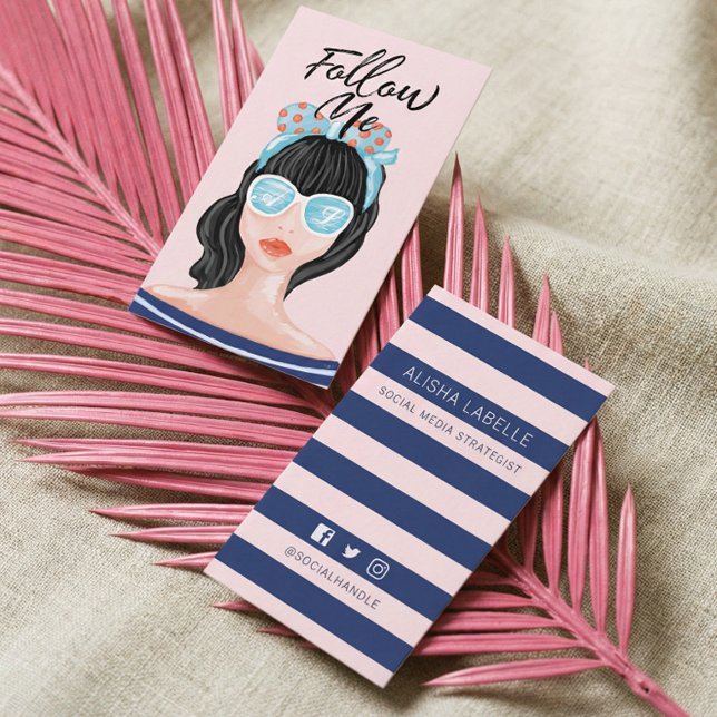 Follow Me Trendy Modern Beach Beauty Social Media Business Card (Follow Me Trendy Modern Beach Beauty Social Media Business Card)