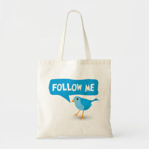 Follow Me Twitter Blue Bird Budget Tote Bags