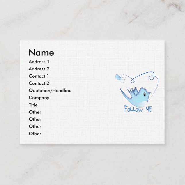 Follow ME Twitter  Gifts and Swirls T-shirts Business Card (Front)