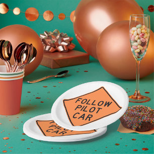 Follow Pilot Car Road Work Construction Sign Paper Plate