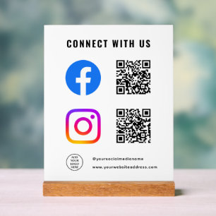 Follow Scan Connect With Us QR Code Logo Here Acrylic Sign
