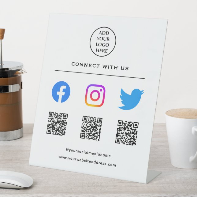 Follow Scan Me Connect With Us QR Code Your Logo Pedestal Sign (In SItu)
