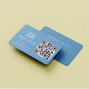 Follow Scan To Connect With Us QR Code Dusty Blue Business Card