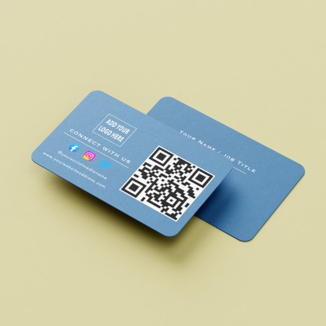 Follow Scan To Connect With Us QR Code Dusty Blue Business Card (Creator Uploaded)