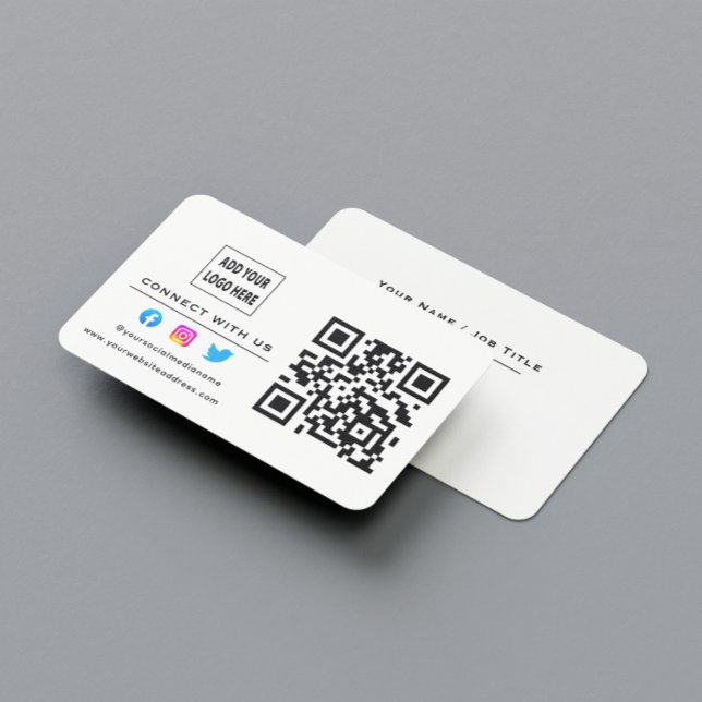 Follow Scan To Connect With Us QR Code White Black Business Card (Creator Uploaded)