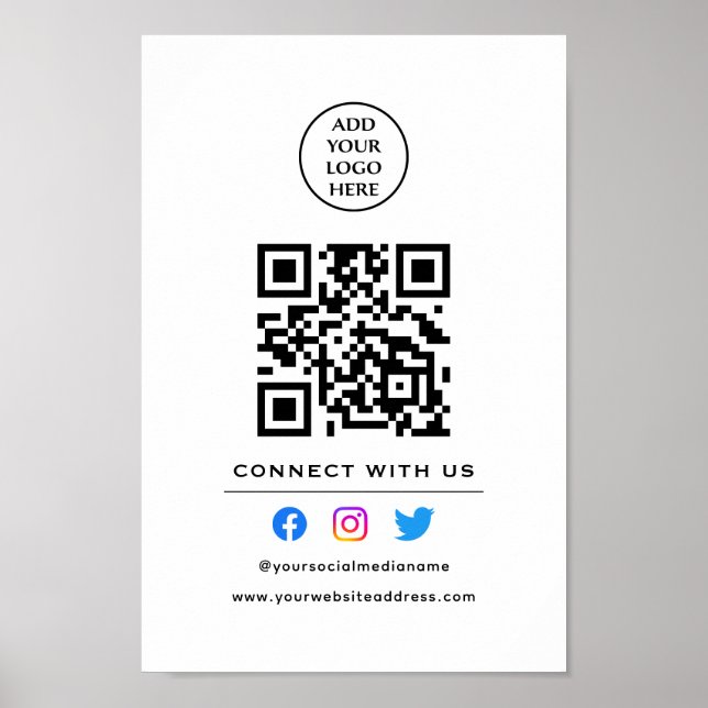 Follow Scan To Connect With Us QR Code Your Logo Poster (Front)