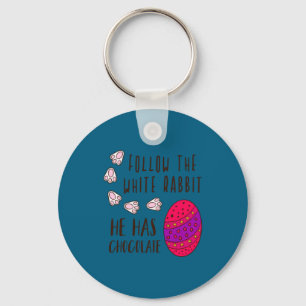 Follow the white rabbit funny cute easter saying key ring