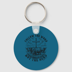 Follow the word not the herd highland cow cross key ring