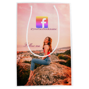 follow us facebook username social media photo medium gift bag