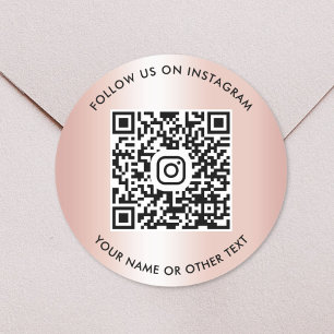 Follow Us On Instagram QR Code Rose Gold Classic Round Sticker